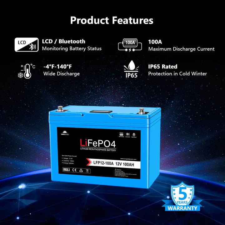Ben&#39;s Discount Supply Solar Batteries 12V 100AH LiFePO4 Deep Cycle Lithium Battery / Bluetooth /Self-Heating / IP65 - Free Shipping!