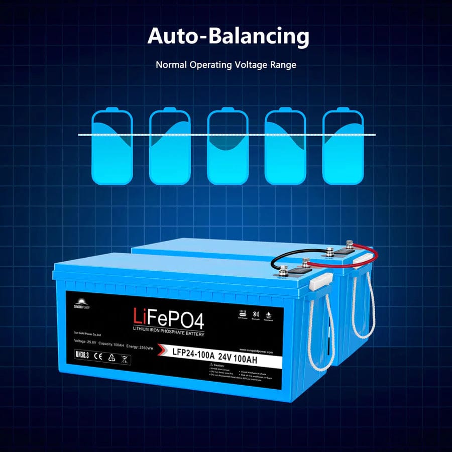 Ben&#39;s Discount Supply Solar Batteries 24V 100AH LiFePO4 Deep Cycle Lithium Battery / Bluetooth /Self-Heating / IP65 - Free Shipping!
