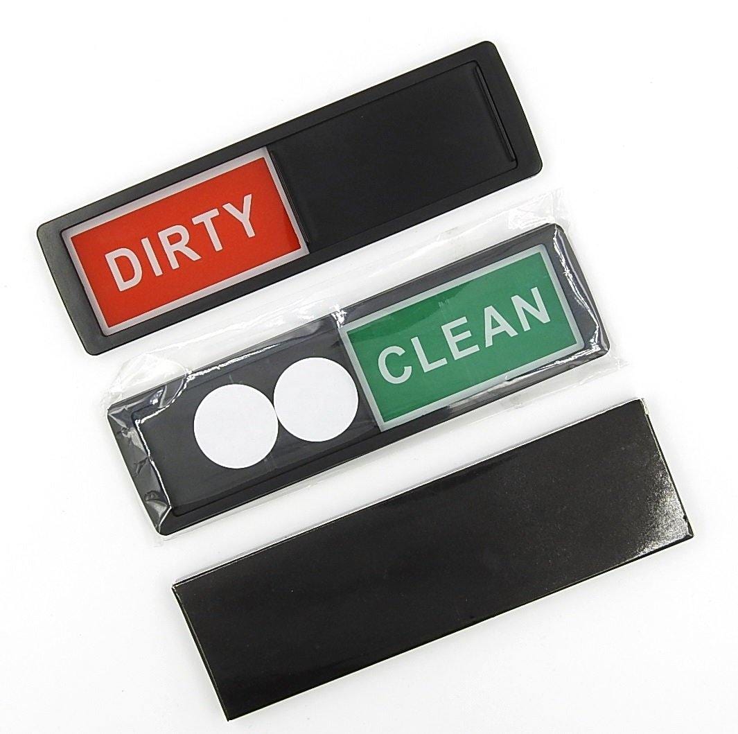 Home Medley Home Essentials Dishwasher CLEAN DIRTY Magnet Sign Indicator in BLACK Including No-Scratch Magnetic Backing and Adhesive Stickers for All Dishwashers. Best Sturdy Slide Design by Home Medley FREE SHIPPING!