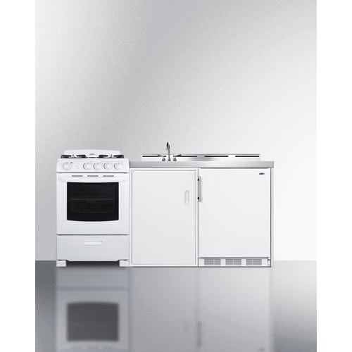 Summit Prefabricated Kitchens &amp; Kitchenettes Summit 72&quot; Wide All-in-One Kitchenette with Gas Range ACK72GASW