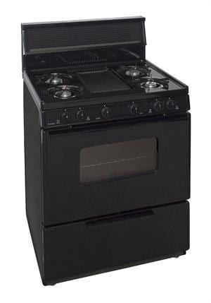 Premier Natural Gas Range/Stove Premier BFK5S9BP 30&quot; Battery Ignition Gas Range with 5 Cooktop Burners and Griddle Black - CALL FOR AVAILABILITY
