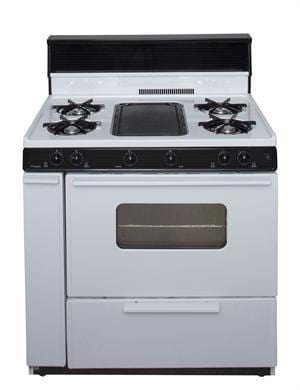 Premier Natural Gas Range/Stove Premier BLK5S9WP 36" Battery Ignition Gas Range with 5 Cooktop Burners and Griddle White with Black Trim CALL FOR AVAILABILITY