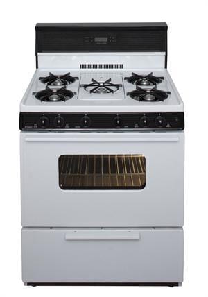 Premier Natural Gas Range/Stove Premier SFK249WP 30&quot; Electronic Ignition Gas Range with 5 Cooktop Burners and Griddle White with Black Trim
