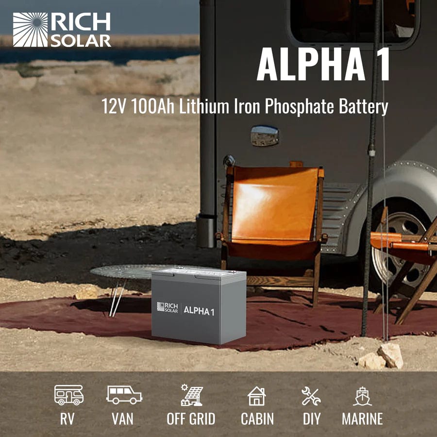 Rich Solar Solar Batteries 12V 100Ah LiFePO4 Lithium Iron Phosphate Battery w/ Internal Heating and Bluetooth Function