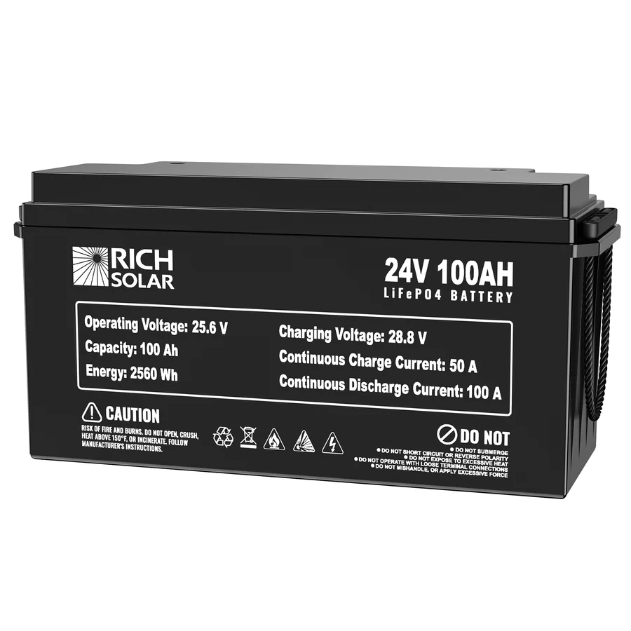 Rich Solar Solar Batteries 24V 100Ah LiFePO4 Lithium Iron Phosphate Battery - Free Shipping!