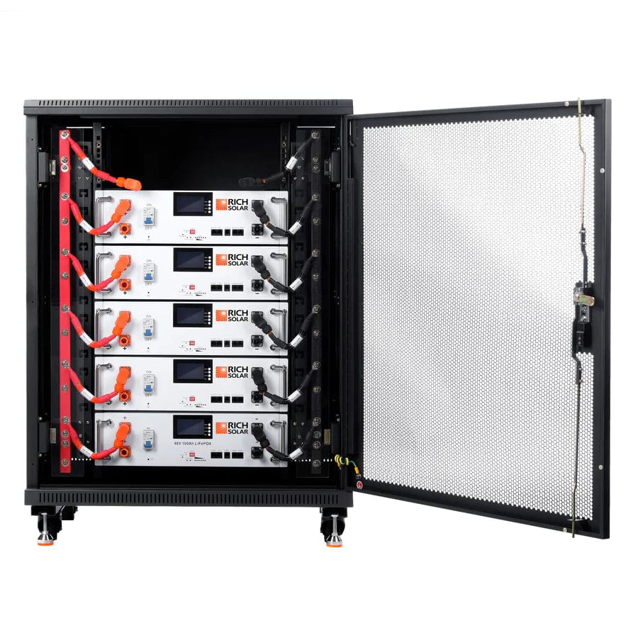 Rich Solar Solar Batteries 5 Batteries + Free Rack Alpha 5 Server Lithium Iron Phosphate Battery - Free Shipping!