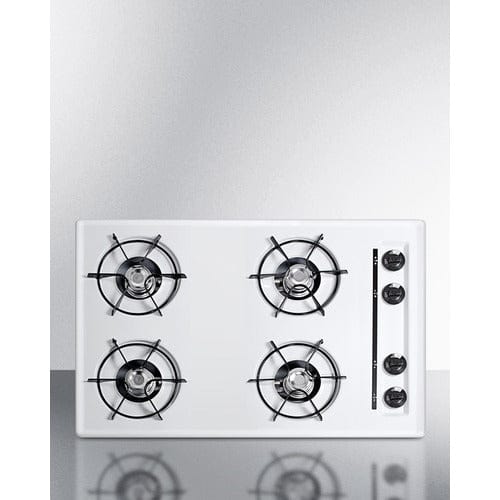 Summit Gas Cooktop Summit 30&quot; Wide 4-Burner Gas Cooktop; Battery Ignition White  WNL05P
