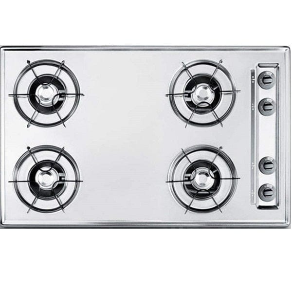 Summit Gas Cooktop Summit 30&quot; Wide 4-Burner Gas Cooktop with Battery Ignition, Brushed Chrome Model ZNL05P