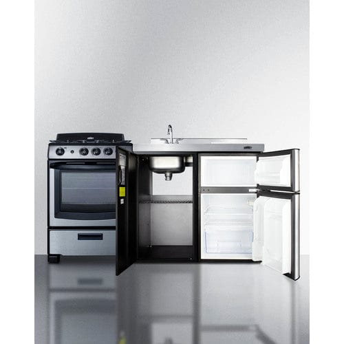 Summit Prefabricated Kitchens &amp; Kitchenettes Summit 63&quot; Wide All-in-One Kitchenette with Gas Range ACK63GASBSS