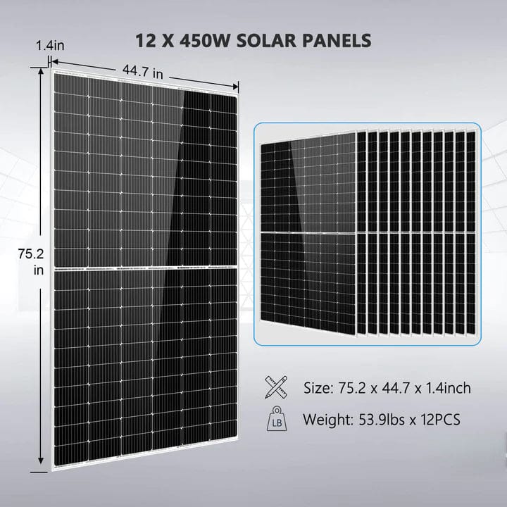 Sungold Power Off Grid Solar Kit 10000W 48VDC 120V/240V LifePO4 20.48KWH Lithium Battery 12 X 450 Watts Solar Panels SGR-10K2M