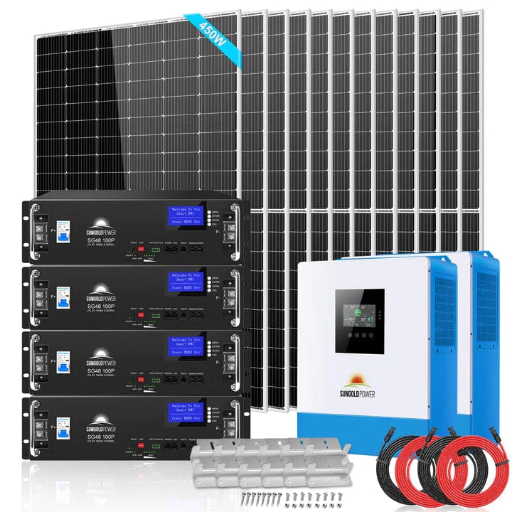 Sungold Power Off Grid Solar Kit 10000W 48VDC 120V/240V LifePO4 20.48KWH Lithium Battery 12 X 450 Watts Solar Panels SGR-10K2M