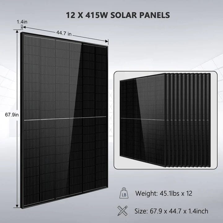 Sungold Power Off Grid Solar Kit 12 X 415 Watts Solar Panels 4 X 5.12KWH Lithium Battery 8000W Solar Inverter 48VDC 120V/240V SGM-8K20