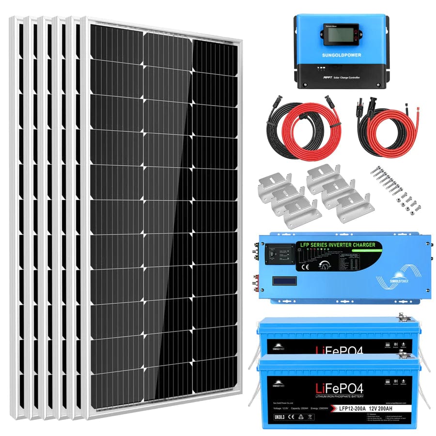 Sungold Power 2 X 200AH LITHUIM BATTERY Off Grid Solar Kit 3000W Inverter 12VDC 120v Output LifePO4 Battery 600 Watt Solar Back Up Sgk-Pro3 - Free Shipping