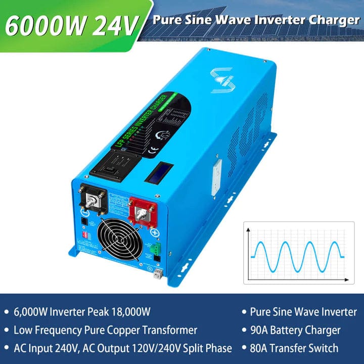 Sungold Power Off Grid Solar Kit 6000W 24VDC 120V/240V LiFePO4 10.24KWH Lithium Battery 6 X 370 Watt Solar Panels SGK-PRO62 - Free Shipping!