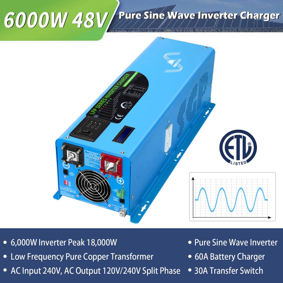 Sungold Power Off Grid Solar Kit 6000W 48VDC 120V/240V LifePO4 10.24KWH Lithium Battery 6 X 370 Watt Solar Panels SGK-PRO64 - Free Shipping!