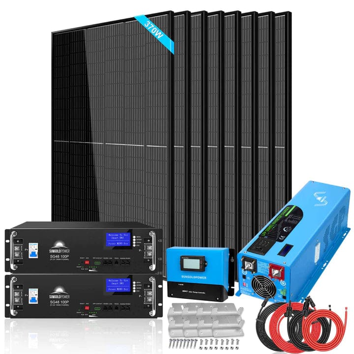 Sungold Power Off-Grid Solar Kit 6000W 48VDC 120V/240V LifePO4 10.48KWH Power Wall Lithium Battery 8 X 370 Watts Solar Panels SGR-6Kl48C