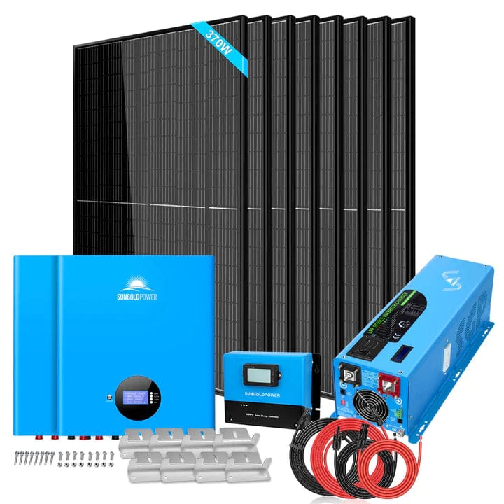 Sungold Power Off-Grid Solar Kit 6000W 48VDC 120V/240V LifePO4 10.48KWH Server Rack Lithium Battery 8 X 370 Watts Solar Panels SGR-6KL48S