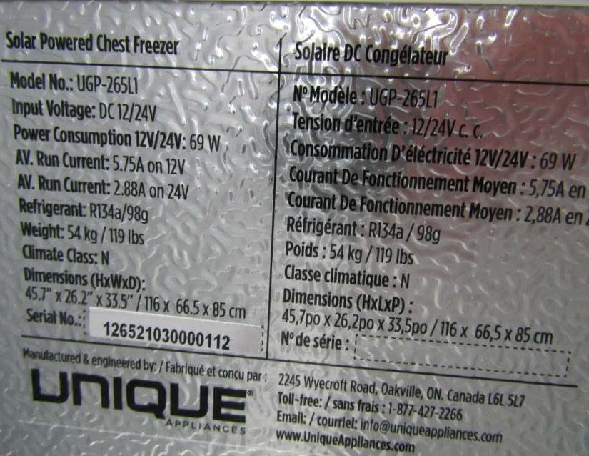 Unique Scratch and Dent or Pre-Owned Off-Grid Appliances $30% Off! New Scratch &amp; Dent Unique Solar Powered DC Chest Freezer 9.3 Cu. Ft. UGP-265L1 Serial #112