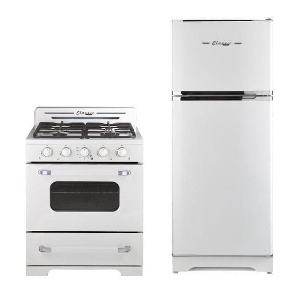 Unique Propane Appliances Unique Classic Retro Bundle 30&quot; Off-Grid Propane Range and 14 cu ft Propane Refrigerator